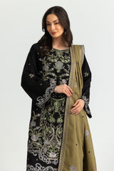 UAE-3PC Khaddar Slub Embroidered Suit