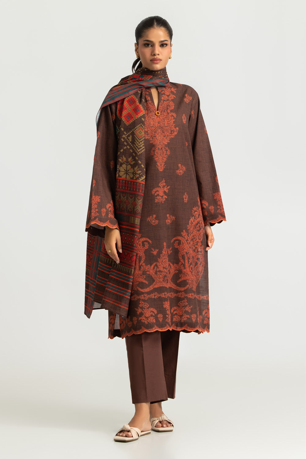 UAE-3PC Khaddar Slub Printed Suit