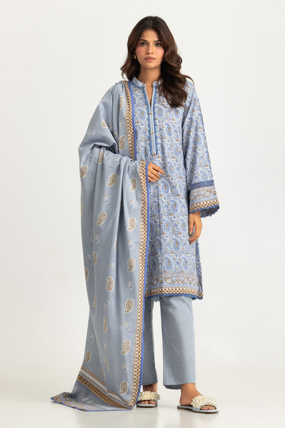 UAE-3PC Khaddar Slub Printed Suit