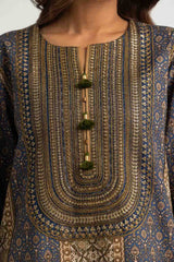 UAE-3PC Khaddar Slub Printed Suit With Embroidered