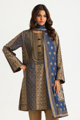 UAE-3PC Khaddar Slub Printed Suit With Embroidered
