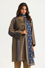 UAE-3PC Khaddar Slub Printed Suit With Embroidered