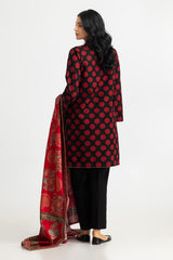 UAE-3PC Khaddar Slub Printed Suit With Embroidered