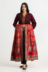 UAE-3PC Khaddar Slub Printed Suit With Embroidered