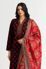 UAE-3PC Khaddar Slub Printed Suit With Embroidered