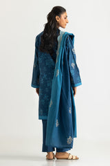 UAE-3PC Khaddar Slub Printed Suit With Embroidered