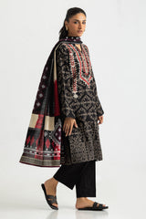 UAE-3PC Khaddar Slub Printed Suit With Embroidered