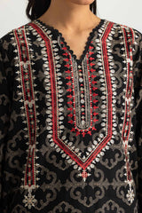 UAE-3PC Khaddar Slub Printed Suit With Embroidered