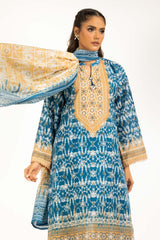 UAE-3PC Lacquer Printed Lawn Suit IUSTKSD-2001