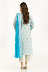 UAE-3PC Lacquer Printed Slub Yarn Suit IUSTKSD-1079