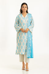 UAE-3PC Lacquer Printed Slub Yarn Suit IUSTKSD-1079