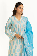 UAE-3PC Lacquer Printed Slub Yarn Suit IUSTKSD-1079
