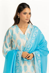 UAE-3PC Lacquer Printed Slub Yarn Suit IUSTKSD-1079