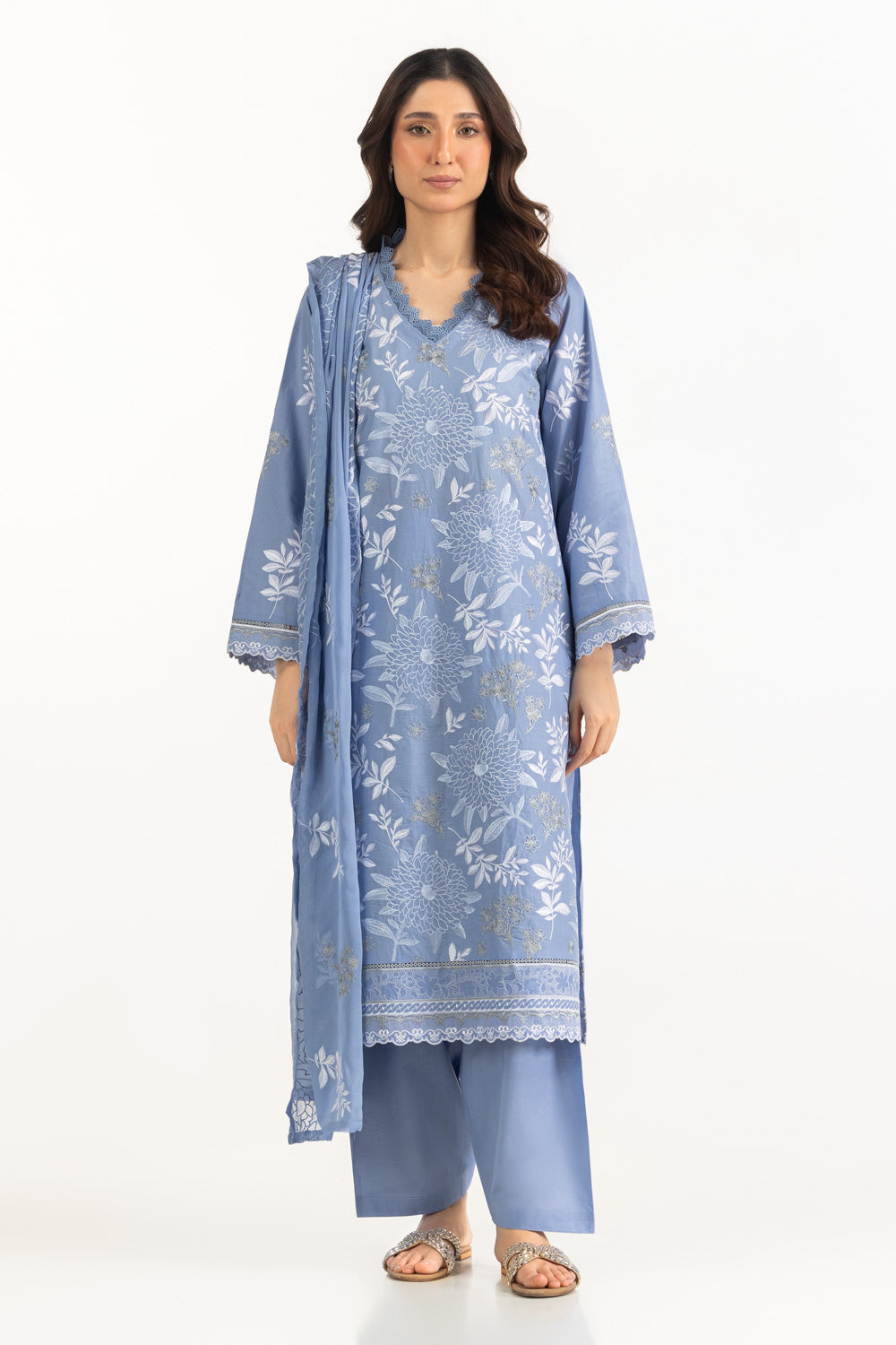 UAE-3PC Lawn Embroidered Suit IUSTKSD-2254