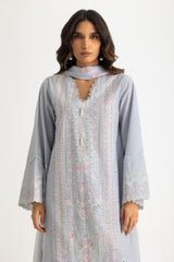 UAE-3PC Lawn Embroidered Suit With Chiffon Embroidered Dupatta