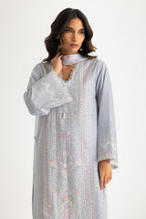 UAE-3PC Lawn Embroidered Suit With Chiffon Embroidered Dupatta