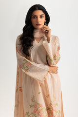 UAE-3PC Lawn Embroidered Suit With Chiffon Embroidered Dupatta