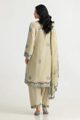 UAE- 3PC Lawn Embroidered Suit With Chiffon Embroidered Dupatta