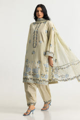 UAE- 3PC Lawn Embroidered Suit With Chiffon Embroidered Dupatta