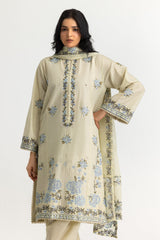 UAE- 3PC Lawn Embroidered Suit With Chiffon Embroidered Dupatta