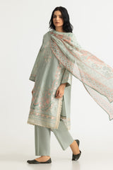 UAE-3PC Lawn Embroidered Suit With Chiffon Printed Dupatta