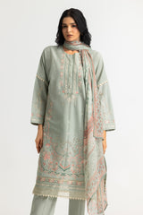 UAE-3PC Lawn Embroidered Suit With Chiffon Printed Dupatta
