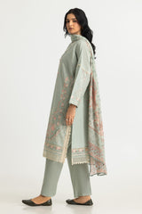 UAE-3PC Lawn Embroidered Suit With Chiffon Printed Dupatta