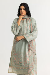 UAE-3PC Lawn Embroidered Suit With Chiffon Printed Dupatta