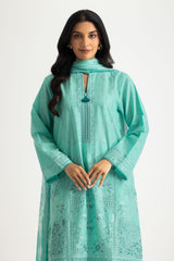 UAE-3PC Lawn Embroidered Suit With Chiffon Printed Dupatta