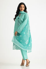 UAE-3PC Lawn Embroidered Suit With Chiffon Printed Dupatta