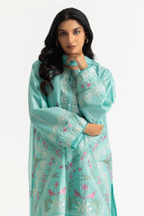 UAE-3PC Lawn Embroidered Suit With Chiffon Printed Dupatta