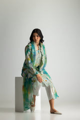 UAE-3PC Lawn Embroidered Suit With Paper Cotton Embroidered Dupatta