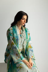 UAE-3PC Lawn Embroidered Suit With Paper Cotton Embroidered Dupatta
