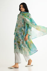 UAE-3PC Lawn Embroidered Suit With Paper Cotton Embroidered Dupatta