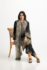 UAE-3PC Lawn Embroidered Suit With Printed Chiffon Dupatta