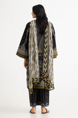 UAE-3PC Lawn Embroidered Suit With Printed Chiffon Dupatta