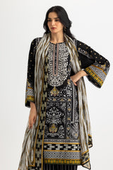 UAE-3PC Lawn Embroidered Suit With Printed Chiffon Dupatta