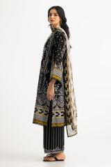 UAE-3PC Lawn Embroidered Suit With Printed Chiffon Dupatta