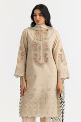 UAE-3PC Lawn Embroidered Suit With Printed Chiffon Dupatta