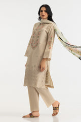 UAE-3PC Lawn Embroidered Suit With Printed Chiffon Dupatta
