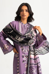 UAE-3PC Lawn Embroidered Suit With Printed Dupatta