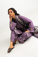 UAE-3PC Lawn Embroidered Suit With Printed Dupatta