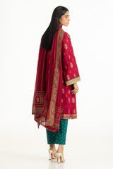UAE- 3PC Lawn Gold And Lacqer Printed Suit With Embroidered