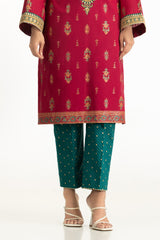 UAE- 3PC Lawn Gold And Lacqer Printed Suit With Embroidered