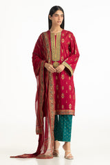UAE- 3PC Lawn Gold And Lacqer Printed Suit With Embroidered