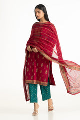 UAE- 3PC Lawn Gold And Lacqer Printed Suit With Embroidered