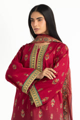 UAE- 3PC Lawn Gold And Lacqer Printed Suit With Embroidered
