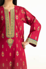 UAE- 3PC Lawn Gold And Lacqer Printed Suit With Embroidered