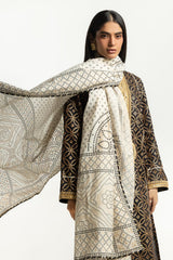 UAE- 3PC Lawn Gold Printed Suit With Embroidered