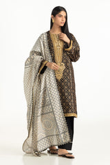 UAE- 3PC Lawn Gold Printed Suit With Embroidered